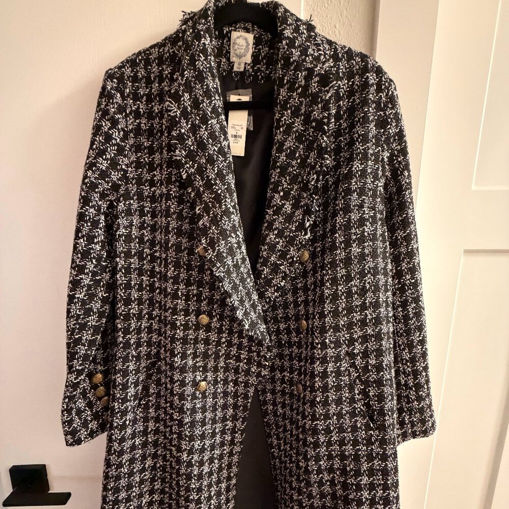 Houndstooth Long Tweed Coat